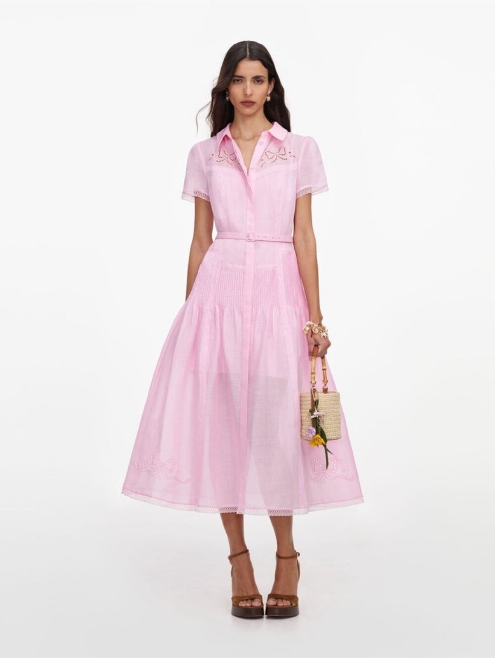 Self Portrait Pink Embroidered Midi Dress
